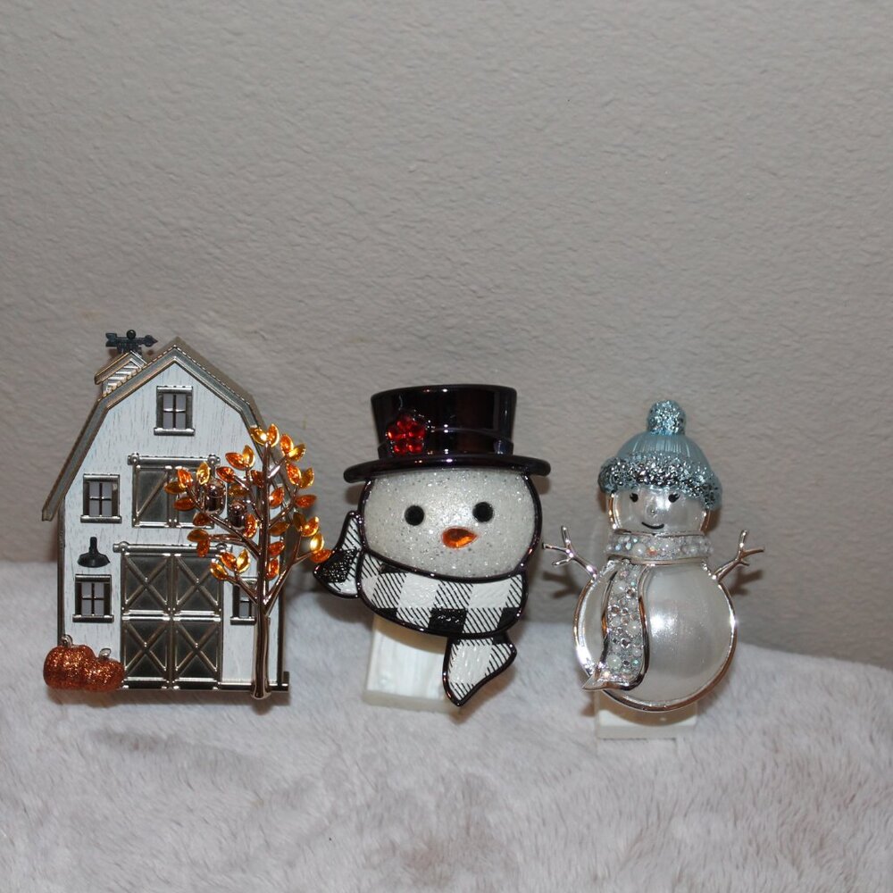 Bath & Bodyworks Snowman Fall Pumpkin Wallflower Plug Light Up Lot